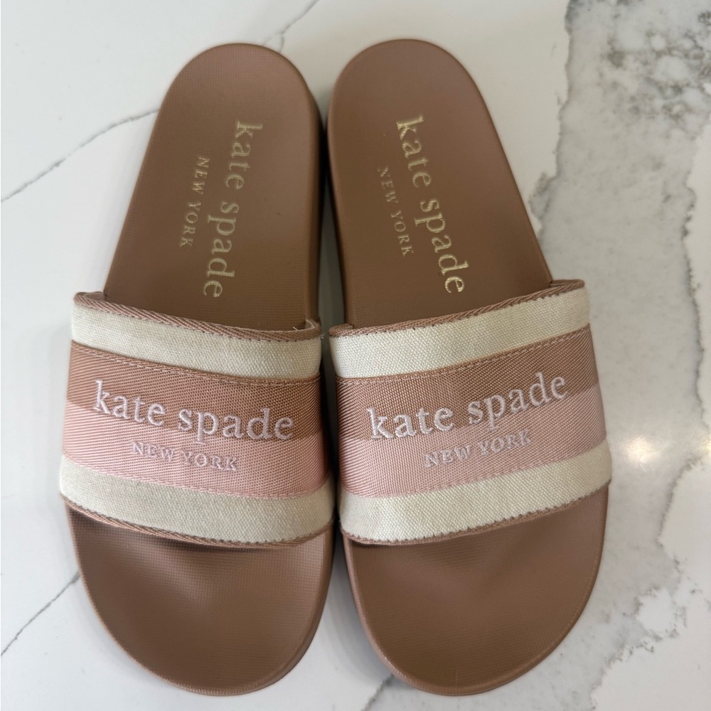 Kate Spade Buttercup Pale Dogwood Pool Slides Sandals Shoes Flats 6 light wear